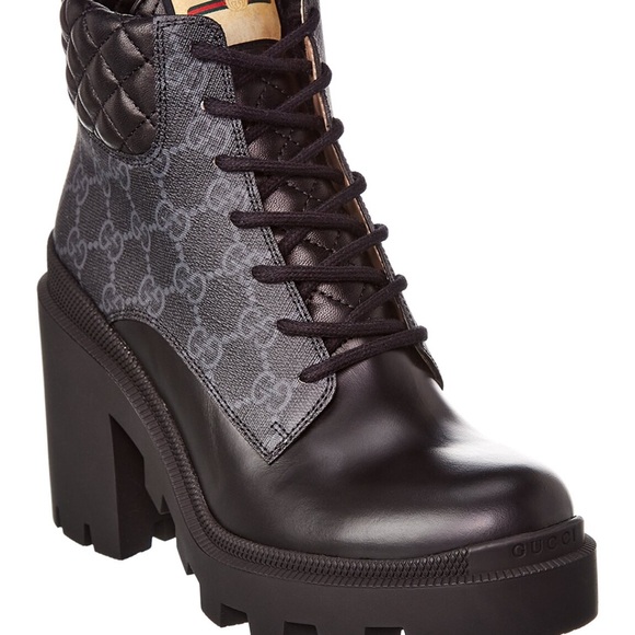 Gucci Black and Gray Women's Lace Up Boots - Picture 1 of 9